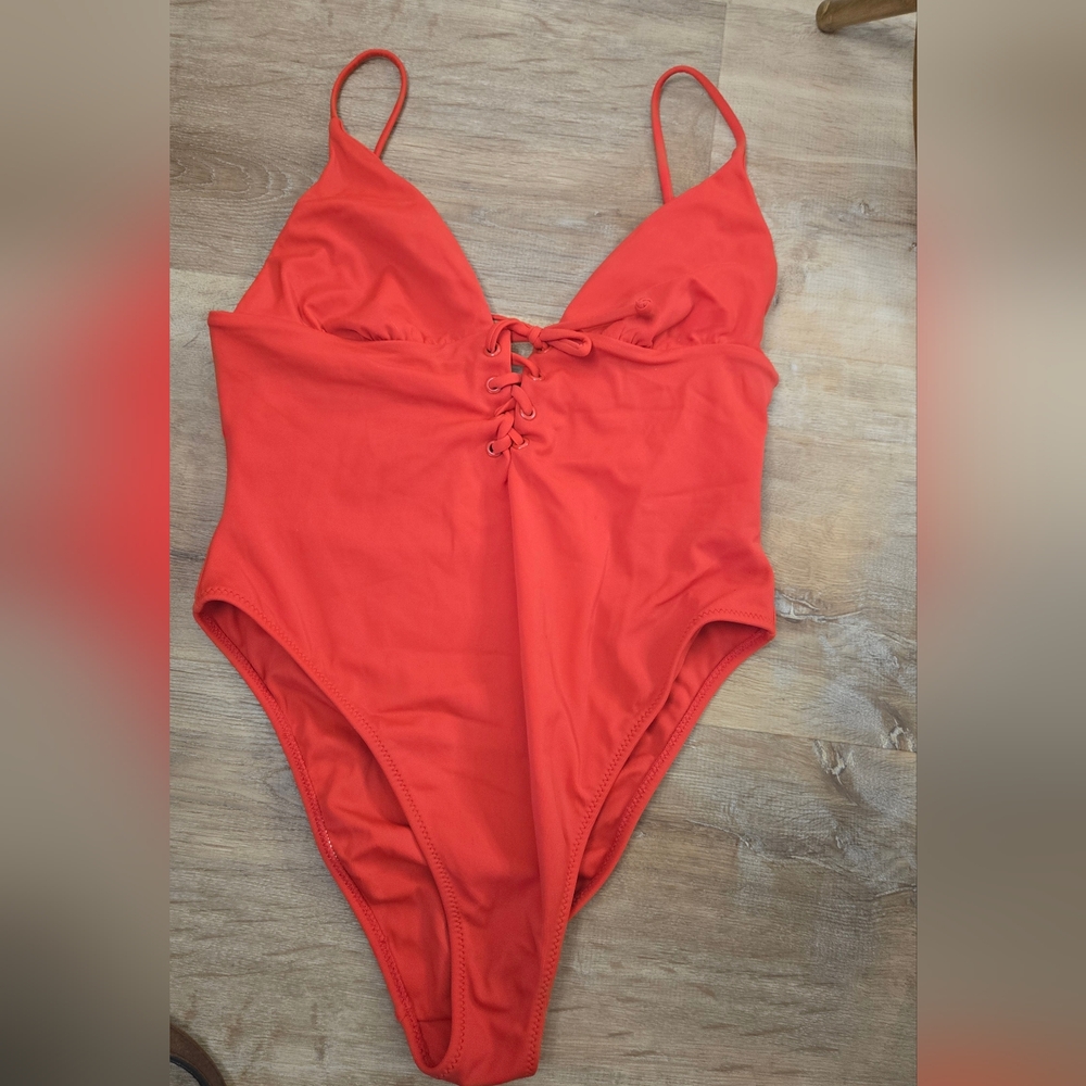 La Hearts Red Lace-Up Swimsuit
